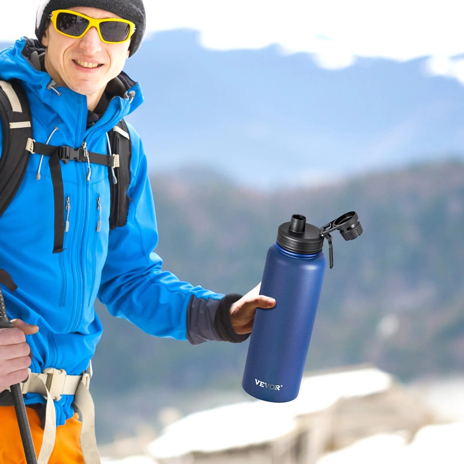 40 Oz Insulated Water Bottle Stainless Steel with Wide Mouth Lid Blue